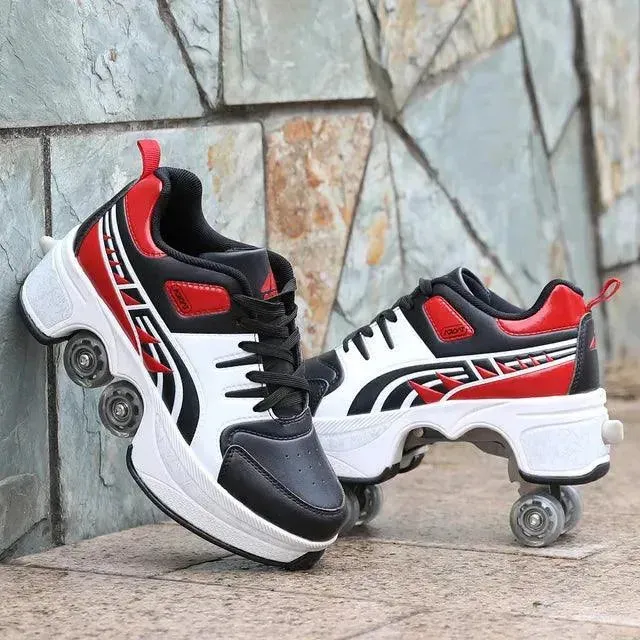 Kick Speed Four-Wheel 2 in 1 Deformation Roller Skate Shoes