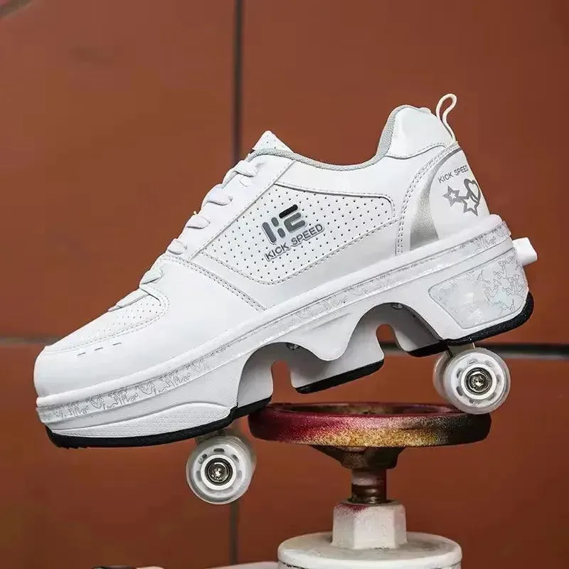 Kick Speed Four-Wheel 2 in 1 Deformation Roller Skate Shoes