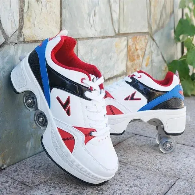 Kick Speed Four-Wheel 2 in 1 Deformation Roller Skate Shoes