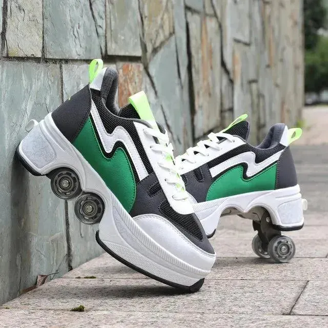 Kick Speed Four-Wheel 2 in 1 Deformation Roller Skate Shoes