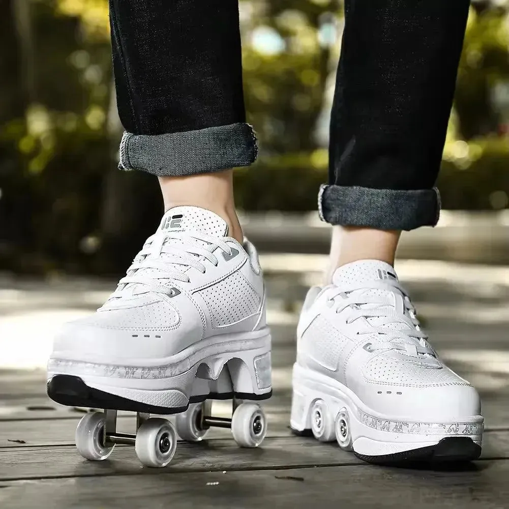 Kick Speed Four-Wheel 2 in 1 Deformation Roller Skate Shoes