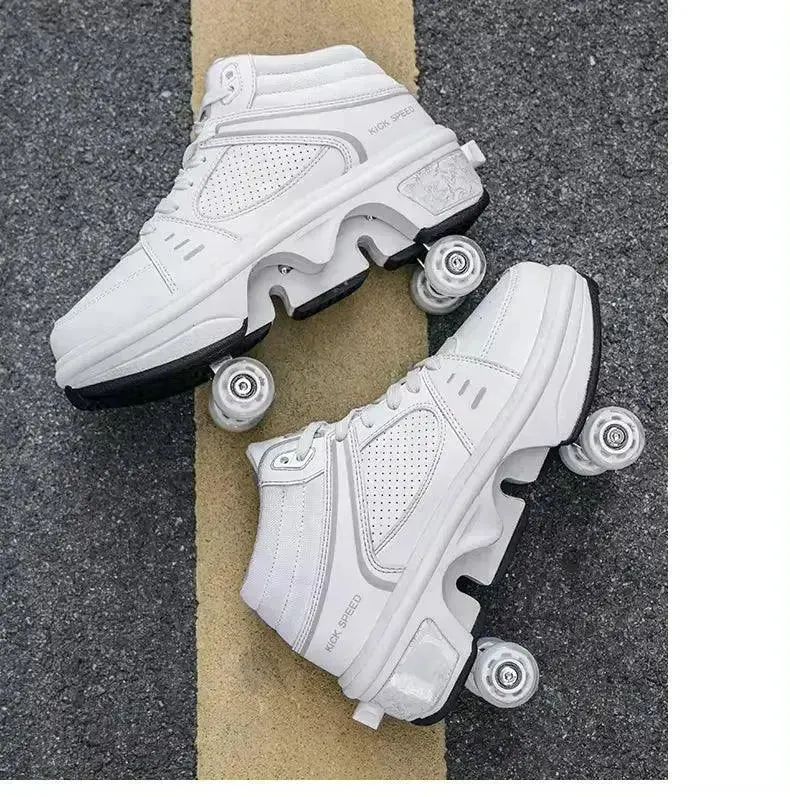 Kick Speed Four-Wheel 2 in 1 Deformation Roller Skate Shoes