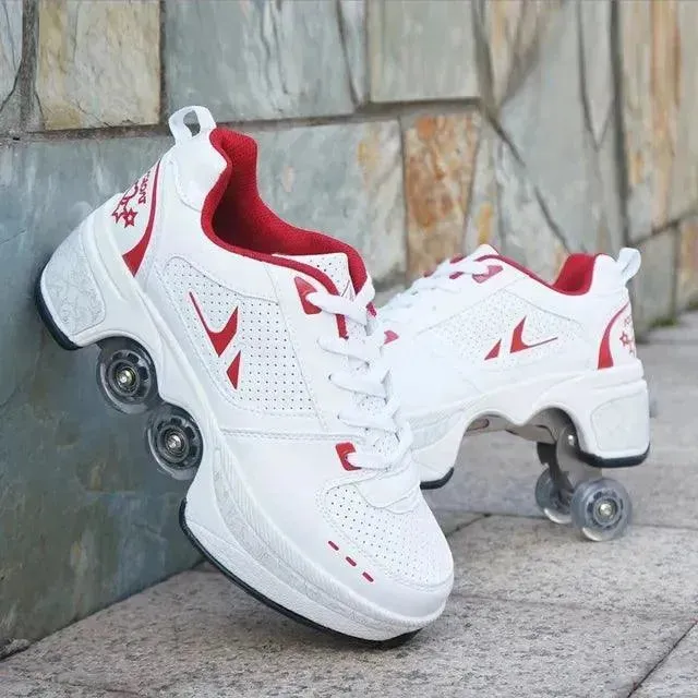 Kick Speed Four-Wheel 2 in 1 Deformation Roller Skate Shoes
