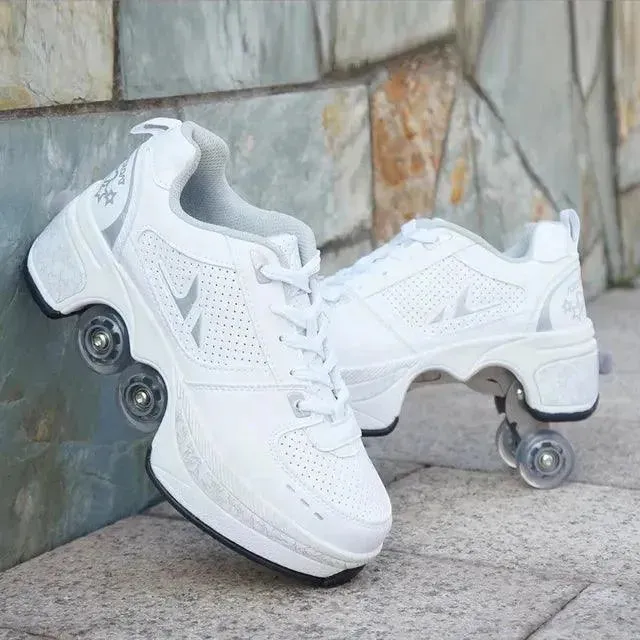 Kick Speed Four-Wheel 2 in 1 Deformation Roller Skate Shoes