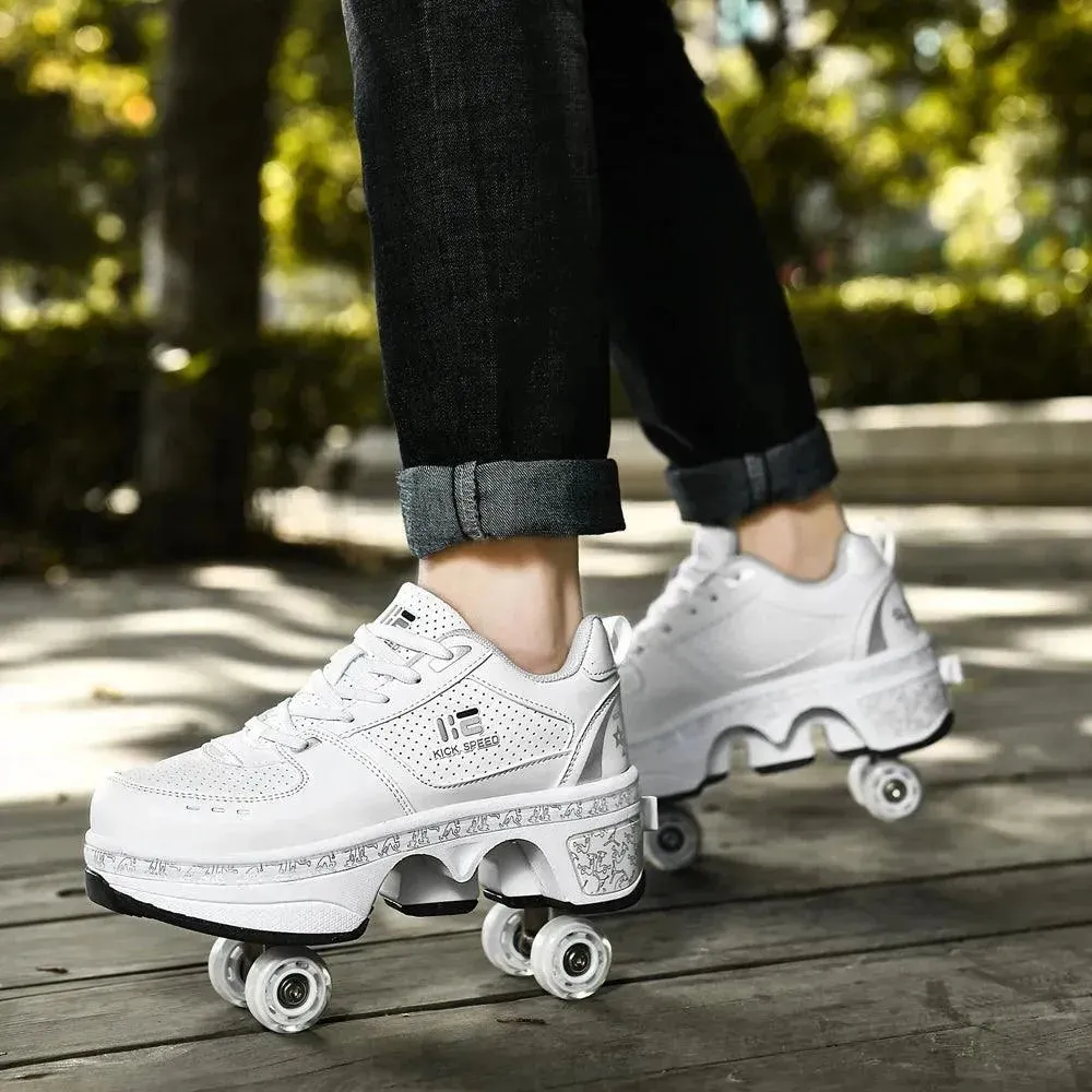 Kick Speed Four-Wheel 2 in 1 Deformation Roller Skate Shoes
