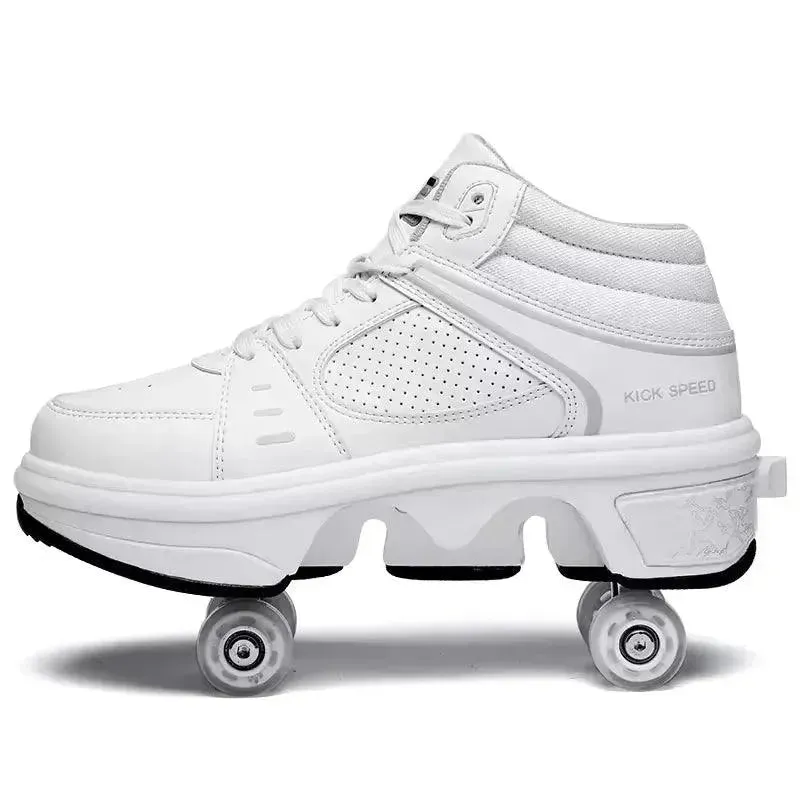 Kick Speed Four-Wheel 2 in 1 Deformation Roller Skate Shoes