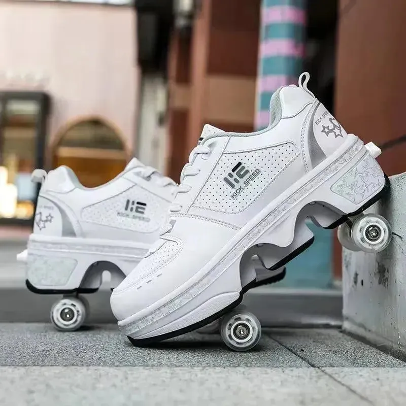 Kick Speed Four-Wheel 2 in 1 Deformation Roller Skate Shoes