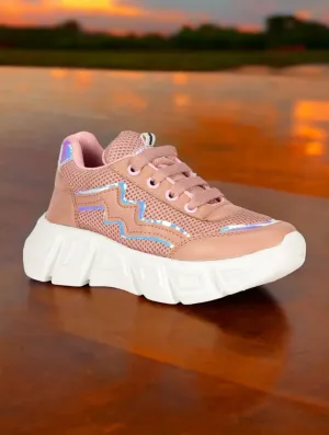 Laced Up Sports Shoes - Peach