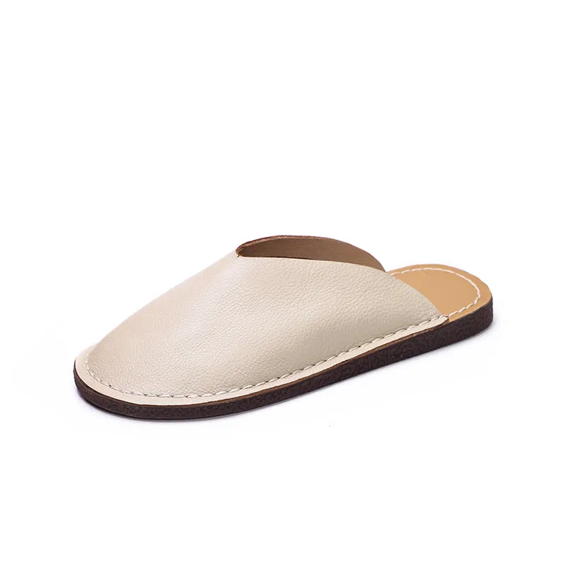 Leather Mules Summer Slippers Handmade Beige/Black/Brown/Red/Coffee