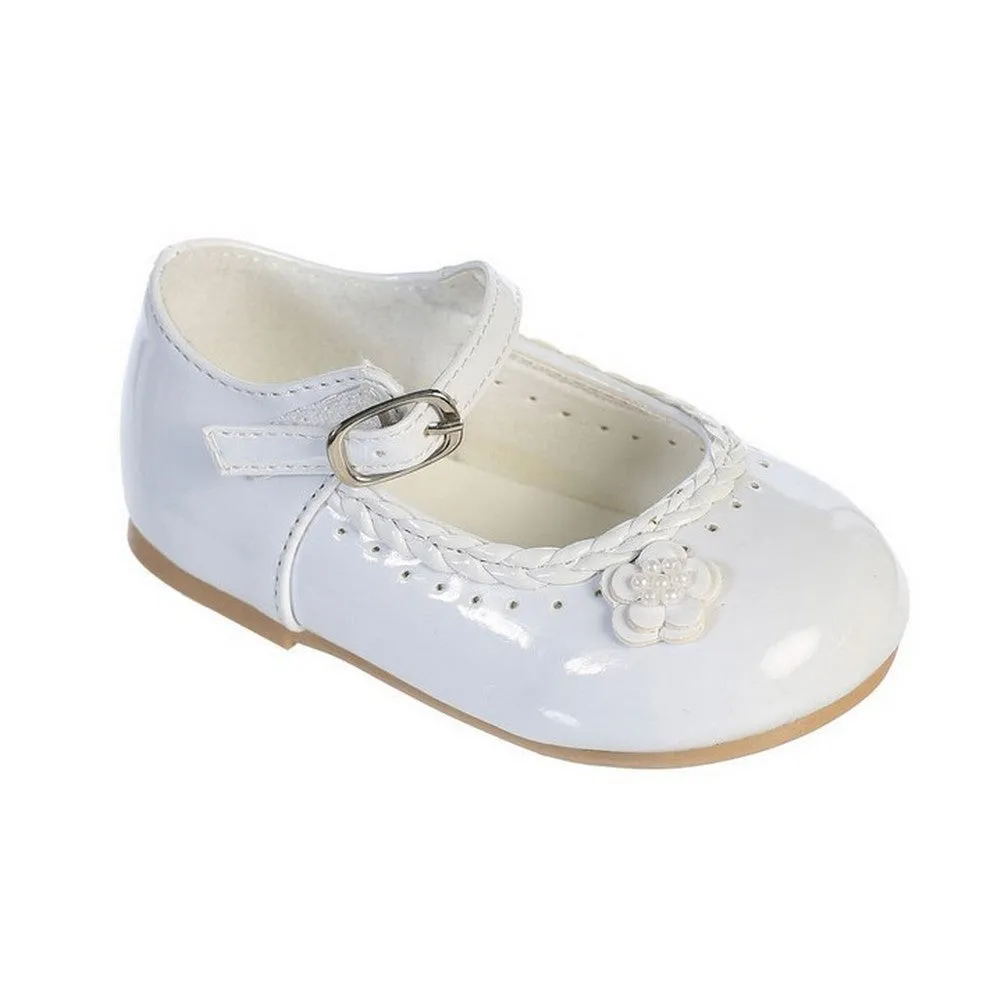 Little Girls White Braided Edging Flower Patent Leather Dress Shoes 5-8 Toddler