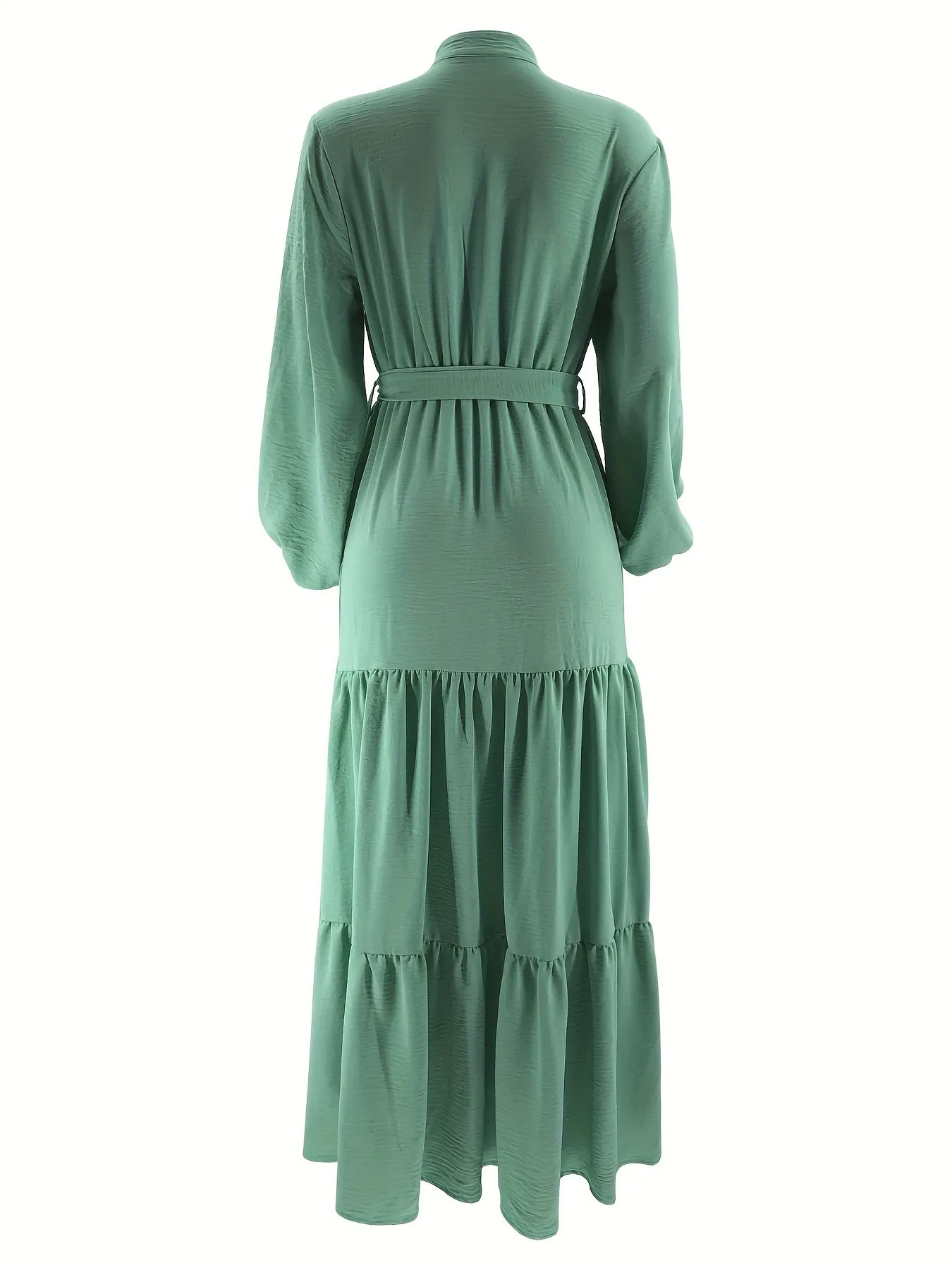 Luxurious Ramadan Kaftan Dress - Flattering Ruffle Trim & Belted Waist - Elegant Long Sleeve Button Front Maxi Dress for Women