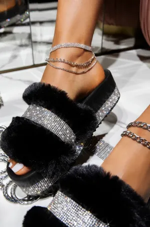Luxury Designer Fur Rhinestone Platform Slippers/Sliders