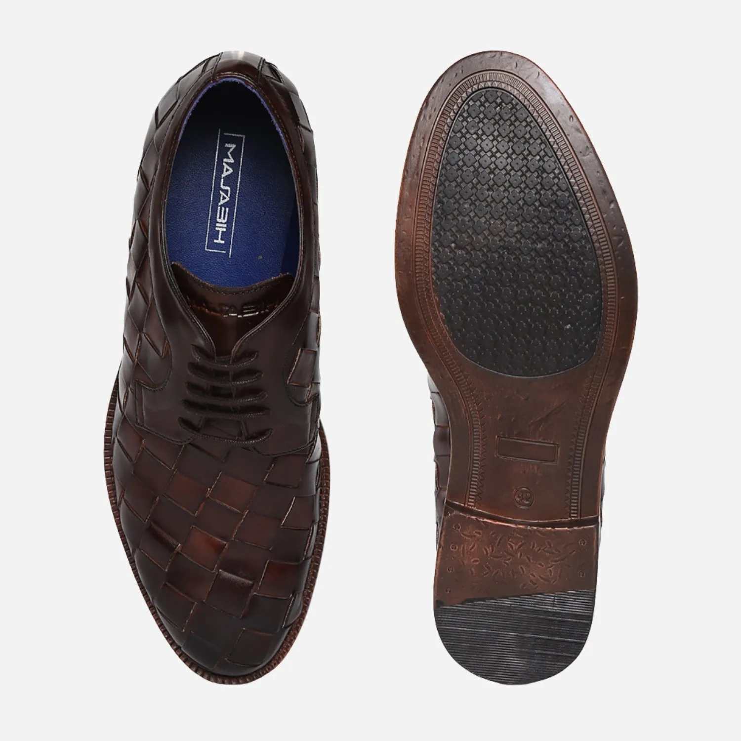Masabih Genuine Leather Brown Inter Lacing Casual Derby Laceup Shoes For Men