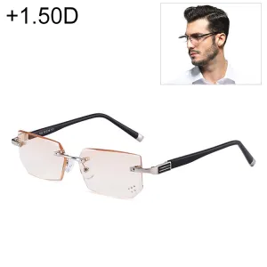 Men Anti Fatigue & Blue-ray Rimless Rhinestone Trimmed Presbyopic Glasses,  1.50D
