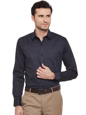 Men Black Printed Cotton Slim Fit Formal Shirt