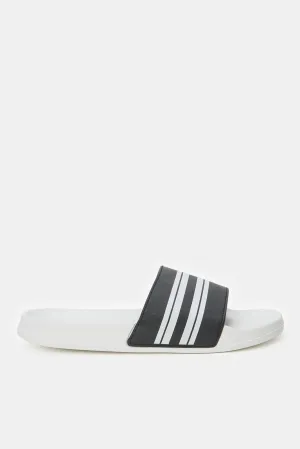 Men White Striped Slide