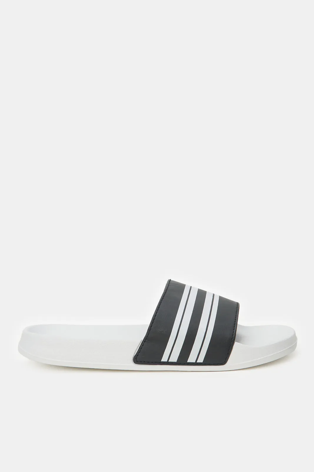 Men White Striped Slide