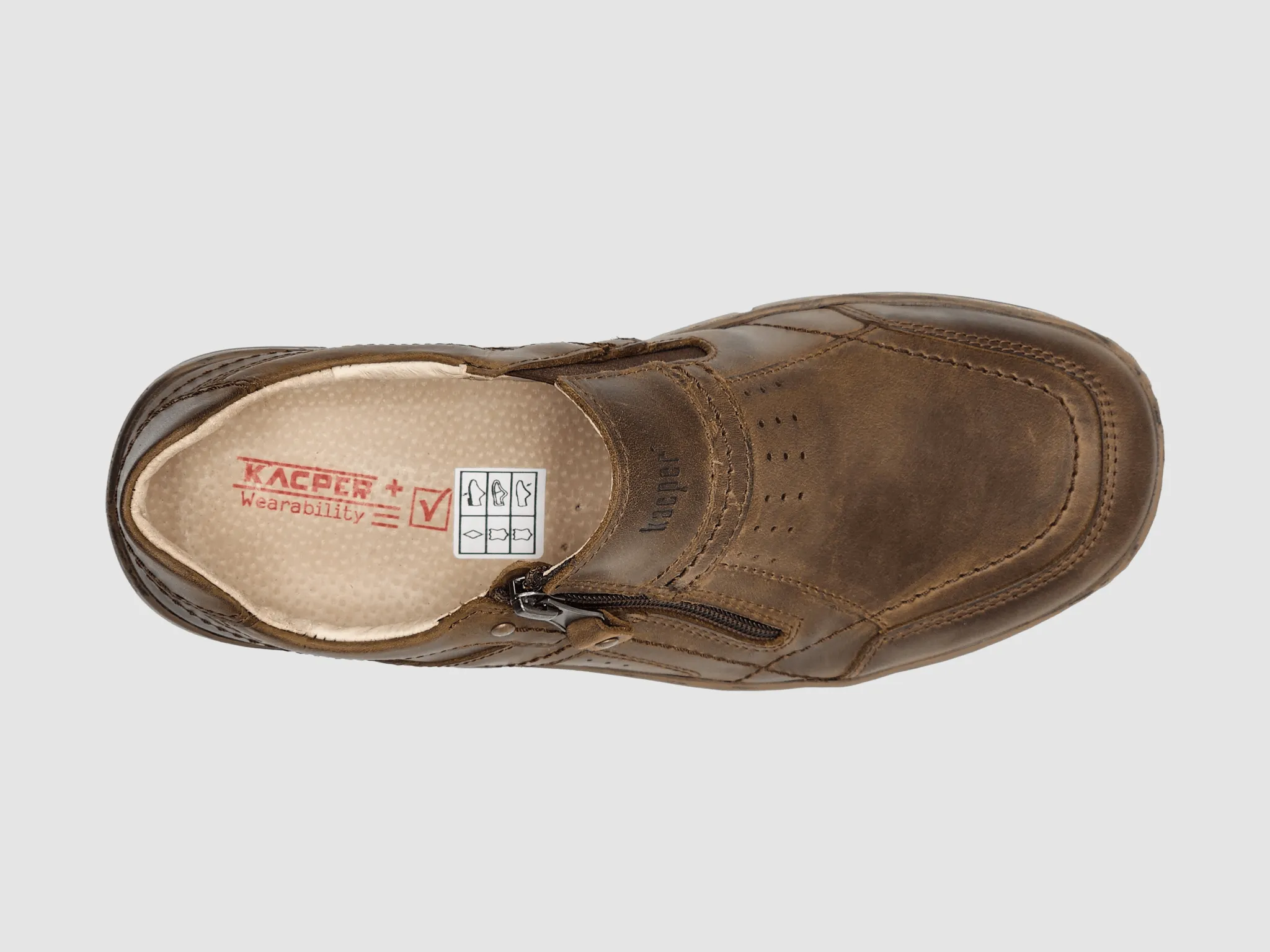 Men's Everyday Zip-Up Slip-On Leather Shoes -  Brown