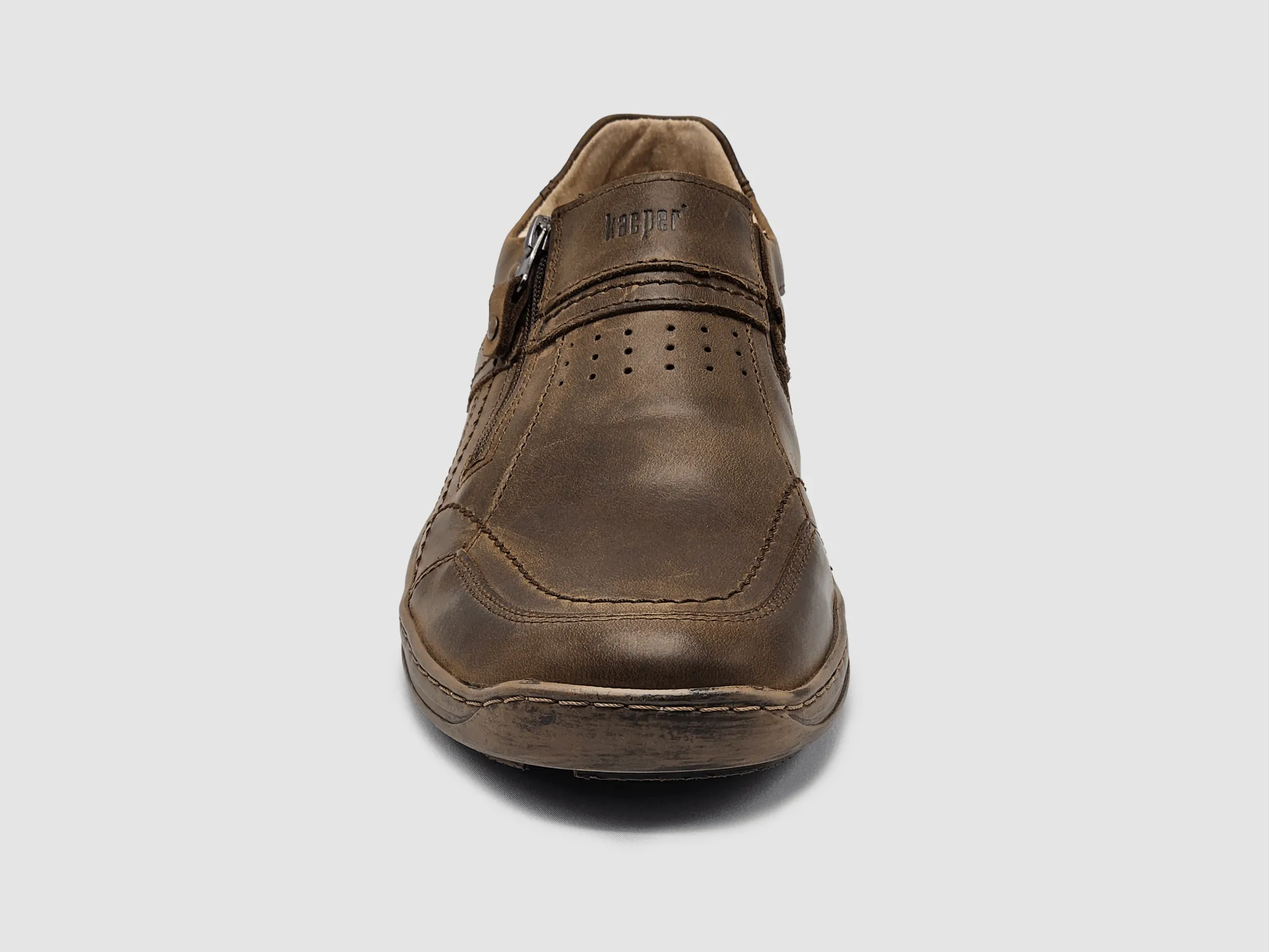 Men's Everyday Zip-Up Slip-On Leather Shoes -  Brown
