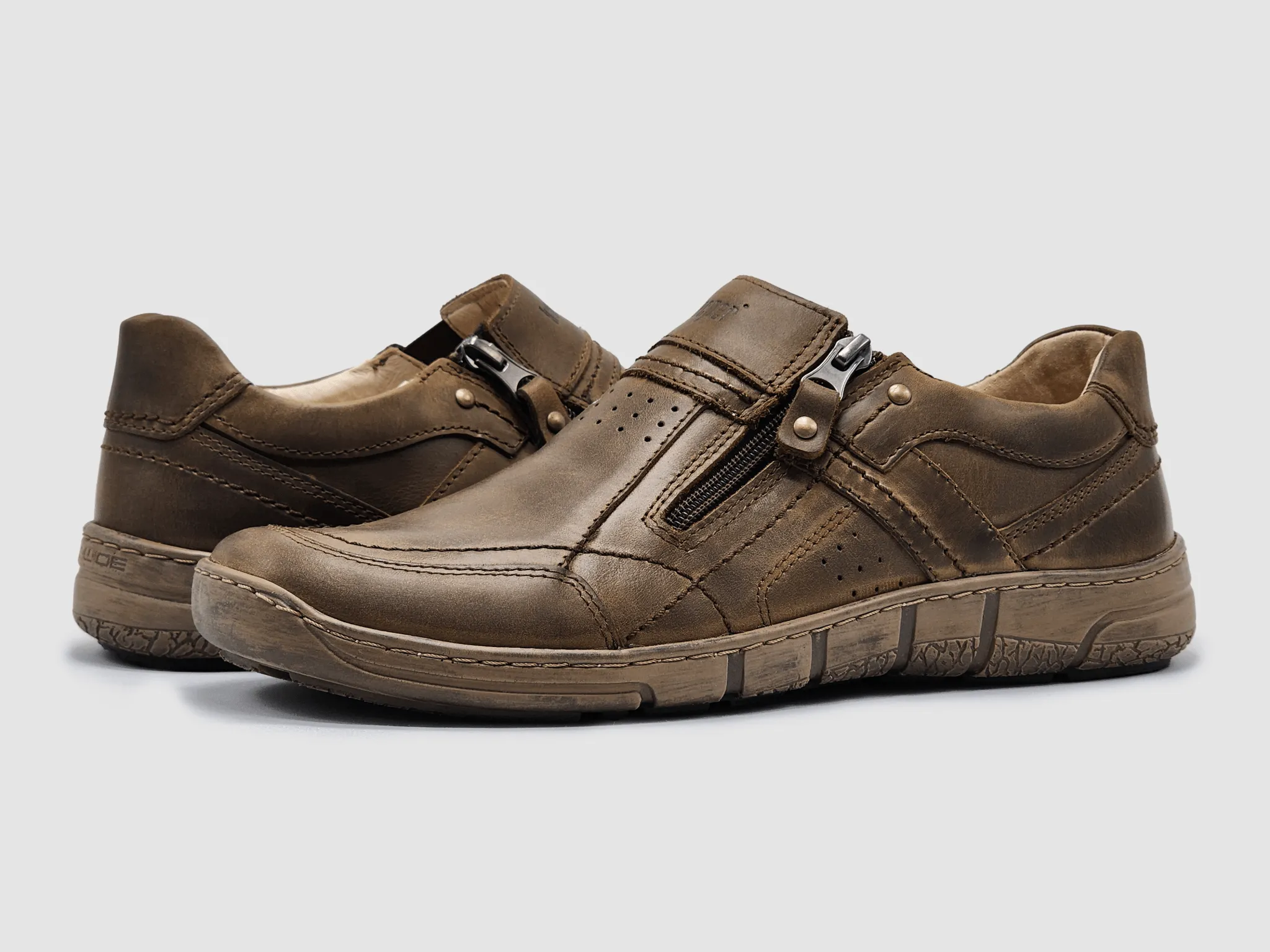Men's Everyday Zip-Up Slip-On Leather Shoes -  Brown