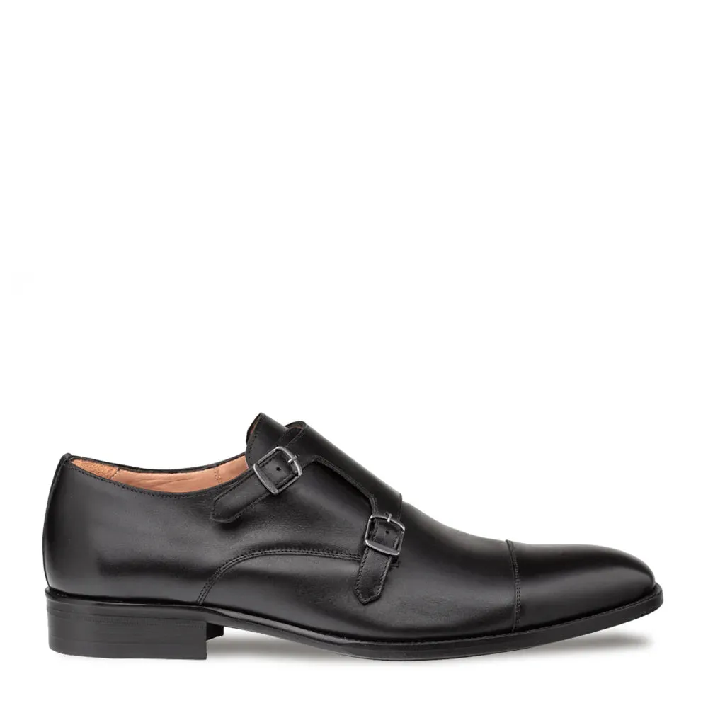 Mezlan Mens Black Cap Toe Double Monk Strap Leather Dress Shoes