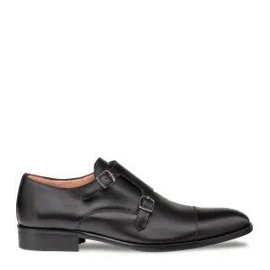 Mezlan Mens Black Cap Toe Double Monk Strap Leather Dress Shoes