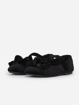 Name it Mini Girl Black Velvet Velcro Shoes with Bow Detail