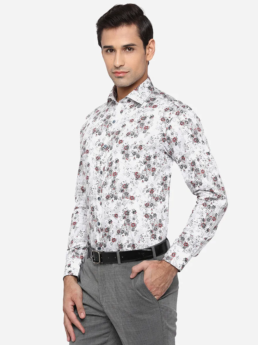 Off-White & Red Printed Slim Fit Party Wear Shirt | Wyre