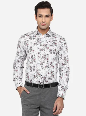 Off-White & Red Printed Slim Fit Party Wear Shirt | Wyre