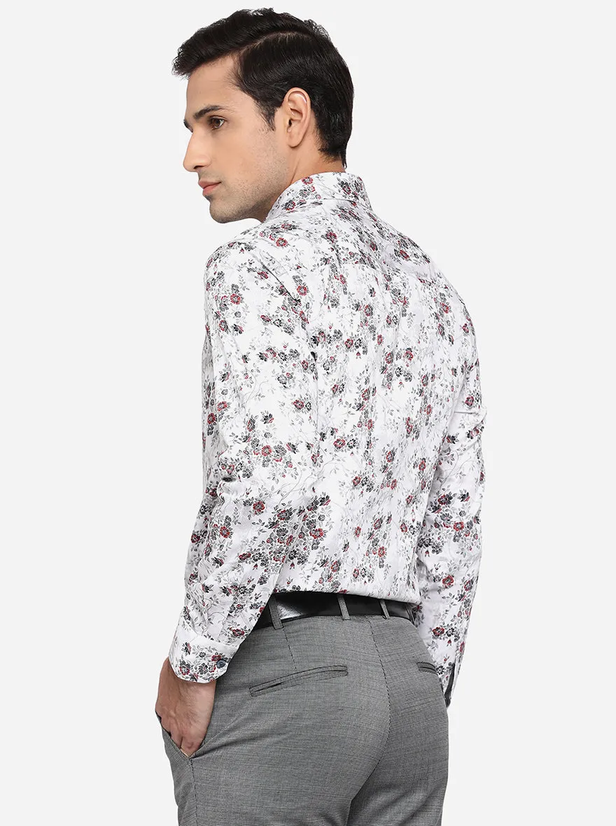 Off-White & Red Printed Slim Fit Party Wear Shirt | Wyre