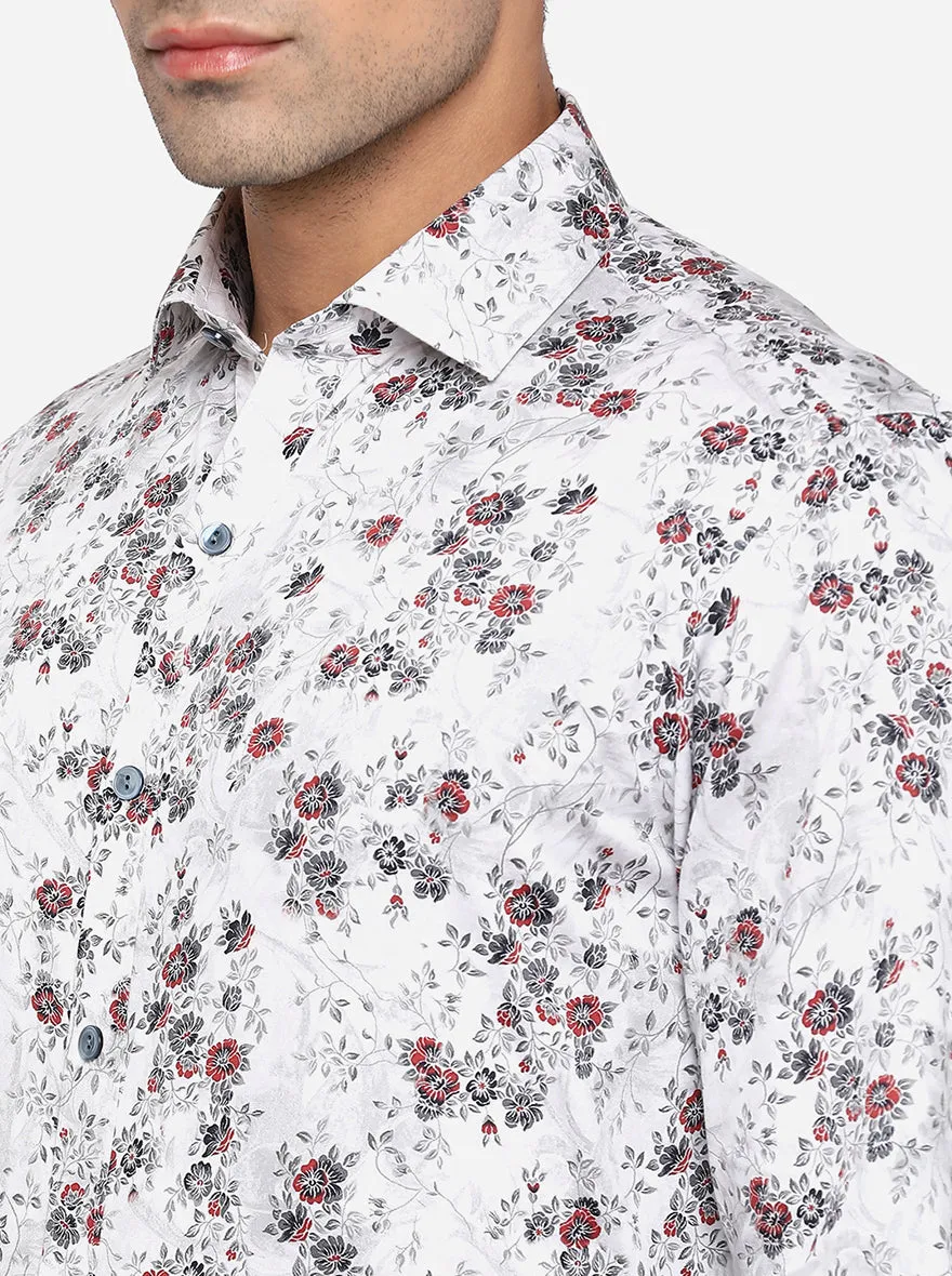 Off-White & Red Printed Slim Fit Party Wear Shirt | Wyre
