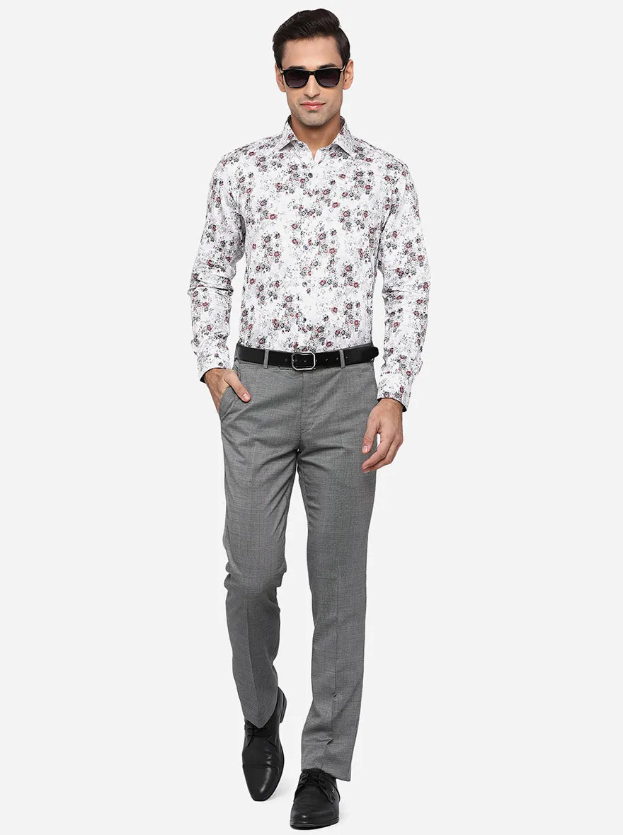Off-White & Red Printed Slim Fit Party Wear Shirt | Wyre
