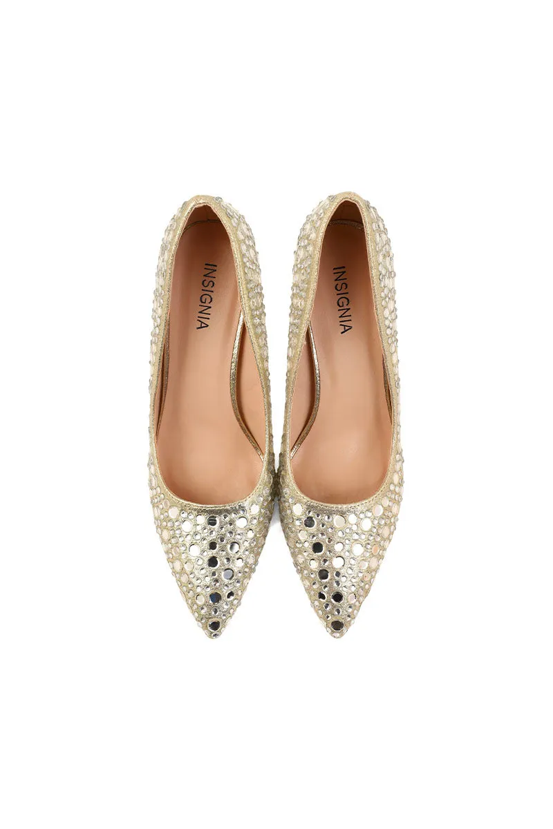 Party Wear Court Shoes I44451-Golden