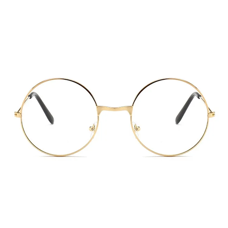 Retro Large Round Eyeglasses Metal Frame Anti Blue-ray Plain Glass Spectacles(Gold)