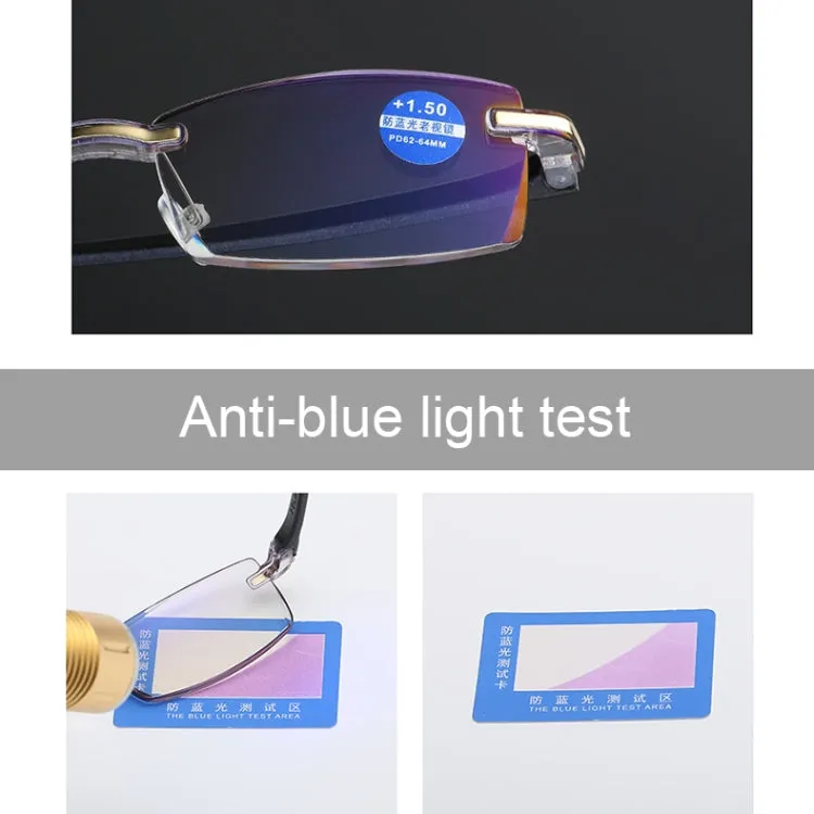 Rimless Anti Blue-ray Blue Film Lenses Presbyopic Glasses,  1.00D(Black)