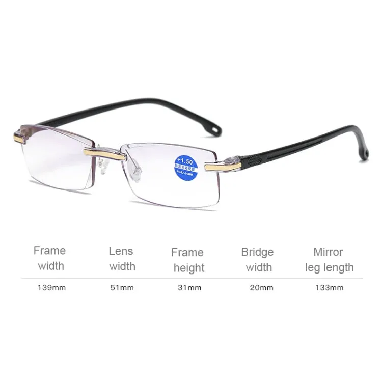 Rimless Anti Blue-ray Blue Film Lenses Presbyopic Glasses,  1.00D(Black)
