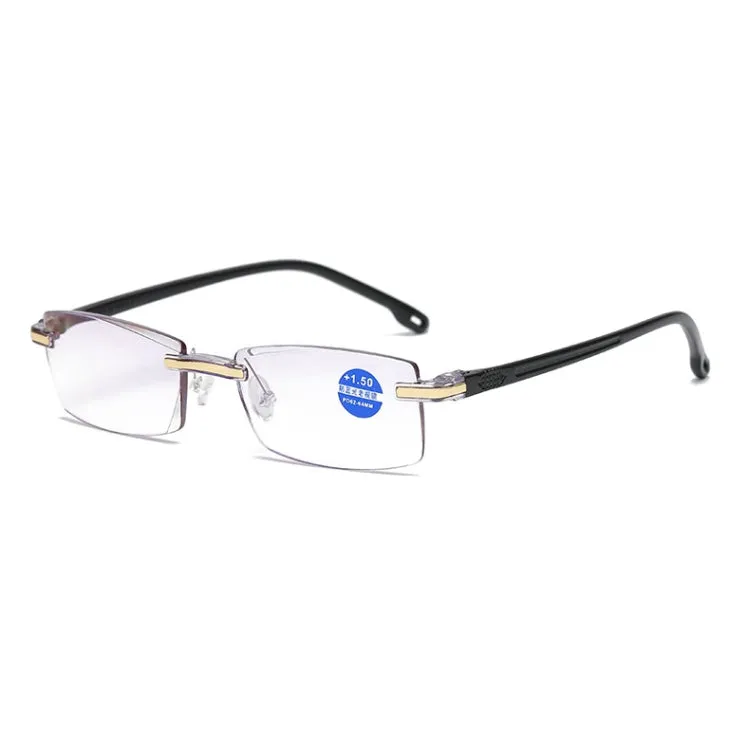Rimless Anti Blue-ray Blue Film Lenses Presbyopic Glasses,  1.00D(Black)