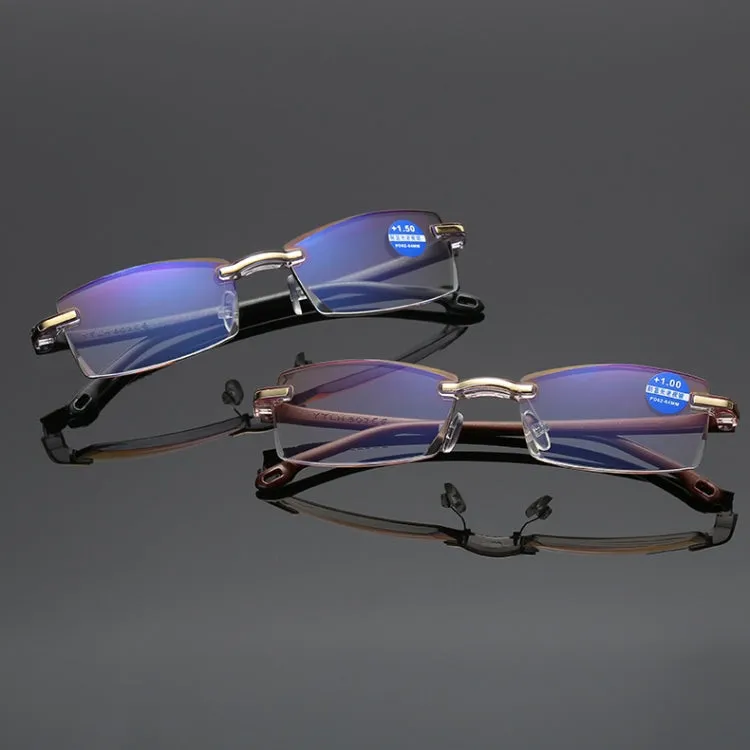 Rimless Anti Blue-ray Blue Film Lenses Presbyopic Glasses,  1.50D(Brown)