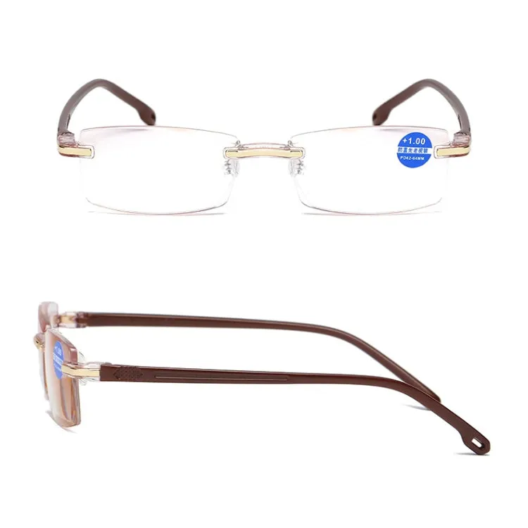 Rimless Anti Blue-ray Blue Film Lenses Presbyopic Glasses,  1.50D(Brown)