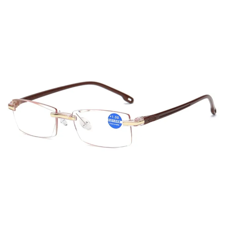 Rimless Anti Blue-ray Blue Film Lenses Presbyopic Glasses,  1.50D(Brown)