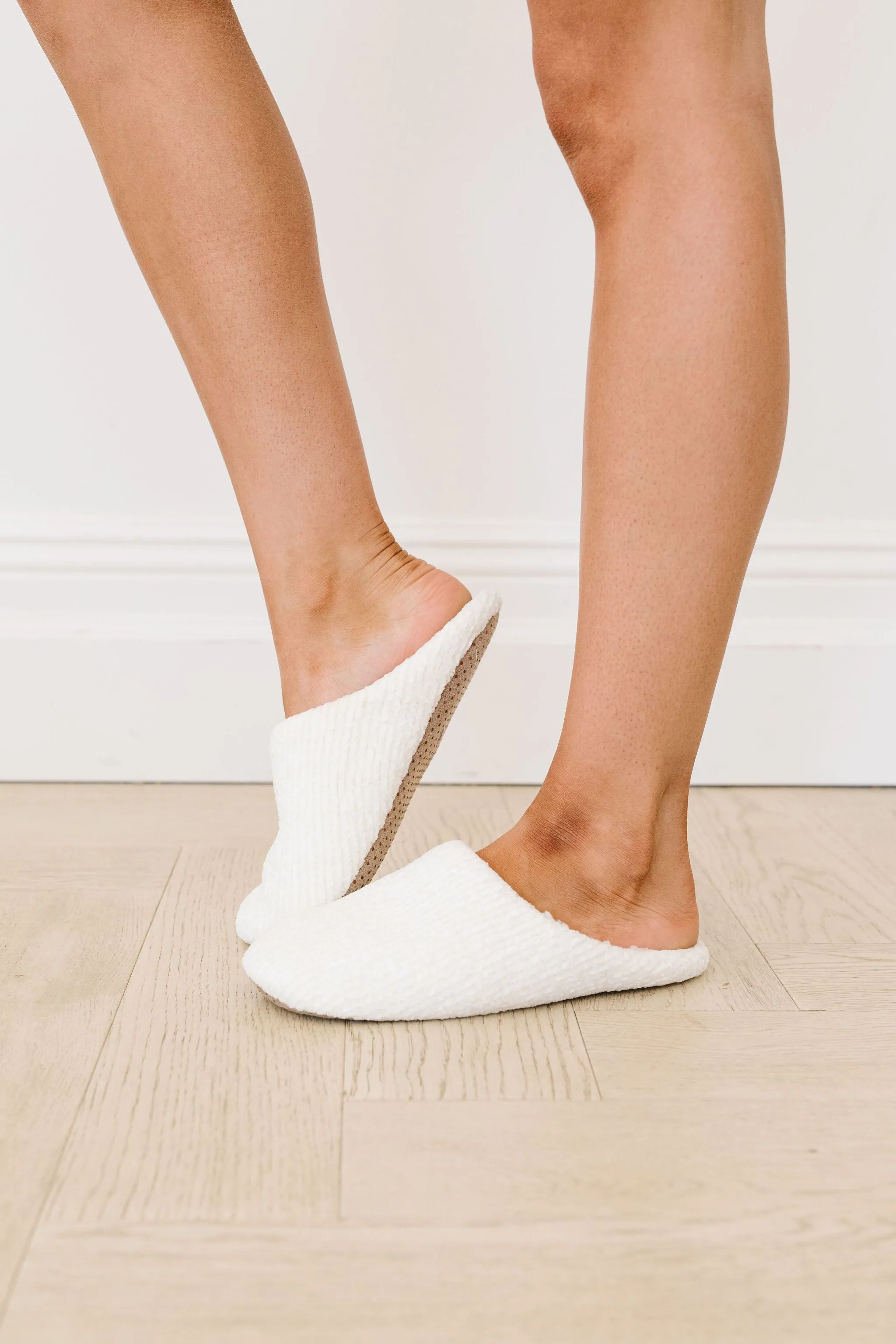 She'll Never Wear Shoes Again Chenille Slippers In Ivory