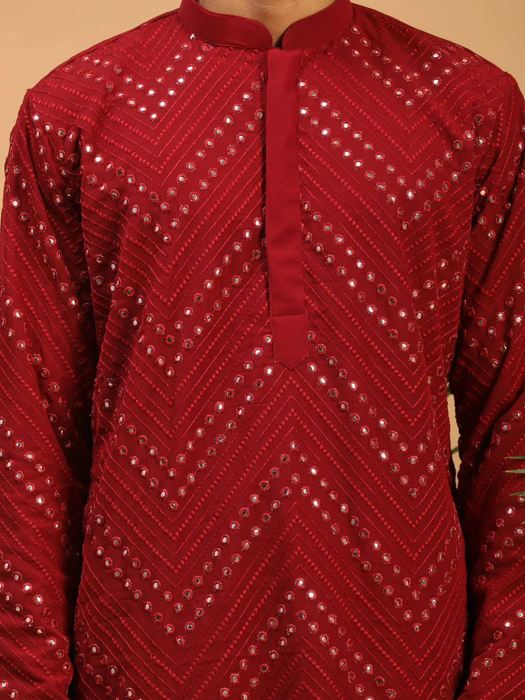 SHRESTHA BY VASTRAMAY Men Maroon Mirror Kurta