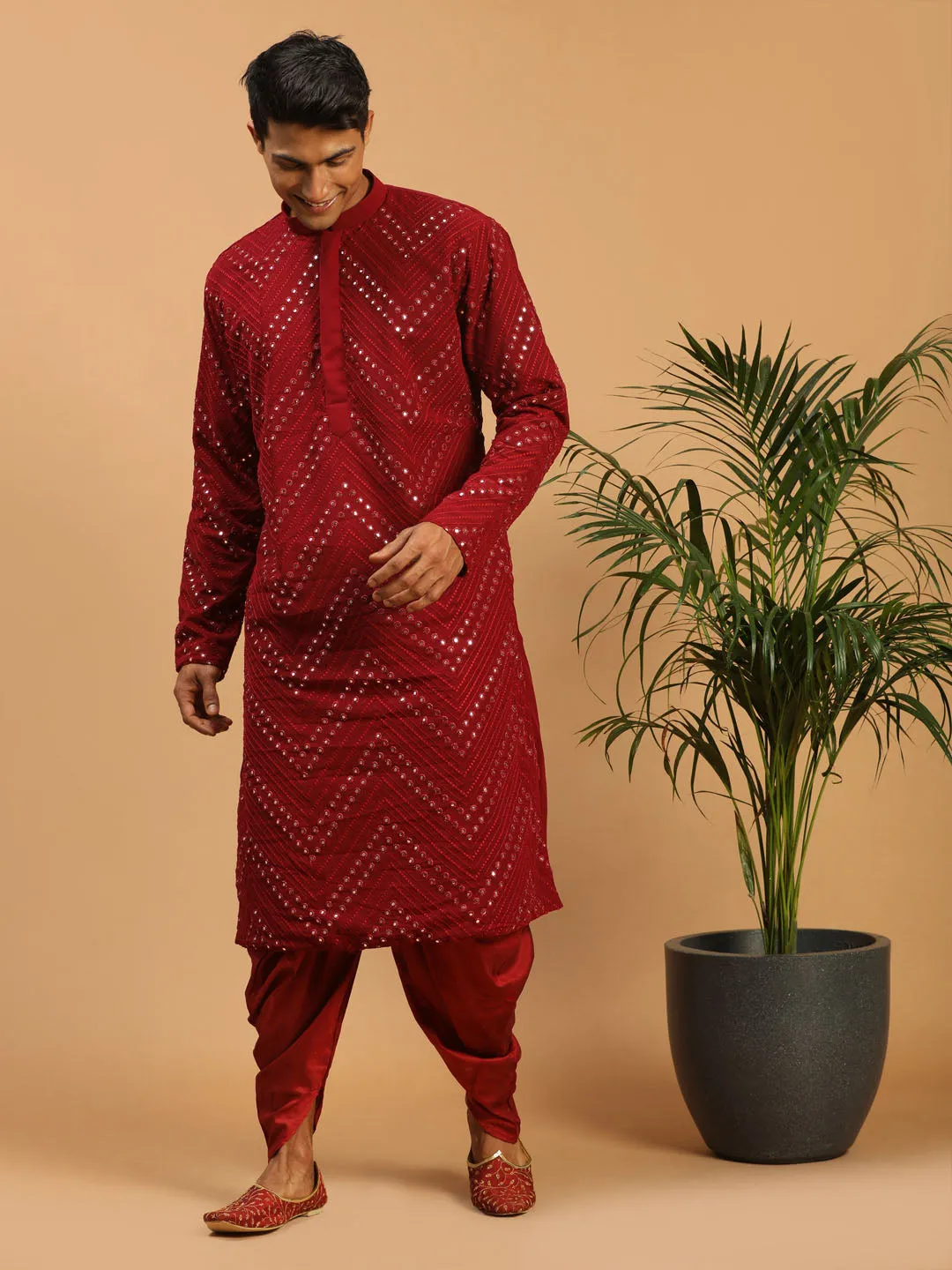 SHRESTHA BY VASTRAMAY Men Maroon Mirror Kurta