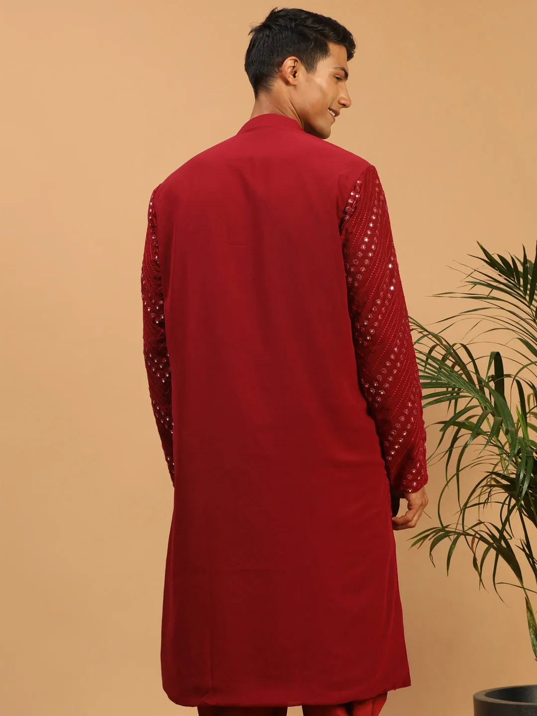 SHRESTHA BY VASTRAMAY Men Maroon Mirror Kurta
