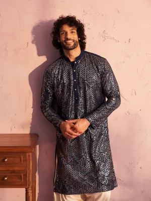 SHRESTHA BY VASTRAMAY Men's Navy Blue Georgette Embellished Kurta