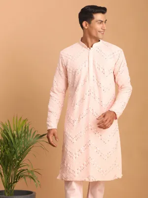 SHRESTHA By VASTRAMAY Men's Pink Mirror Kurta