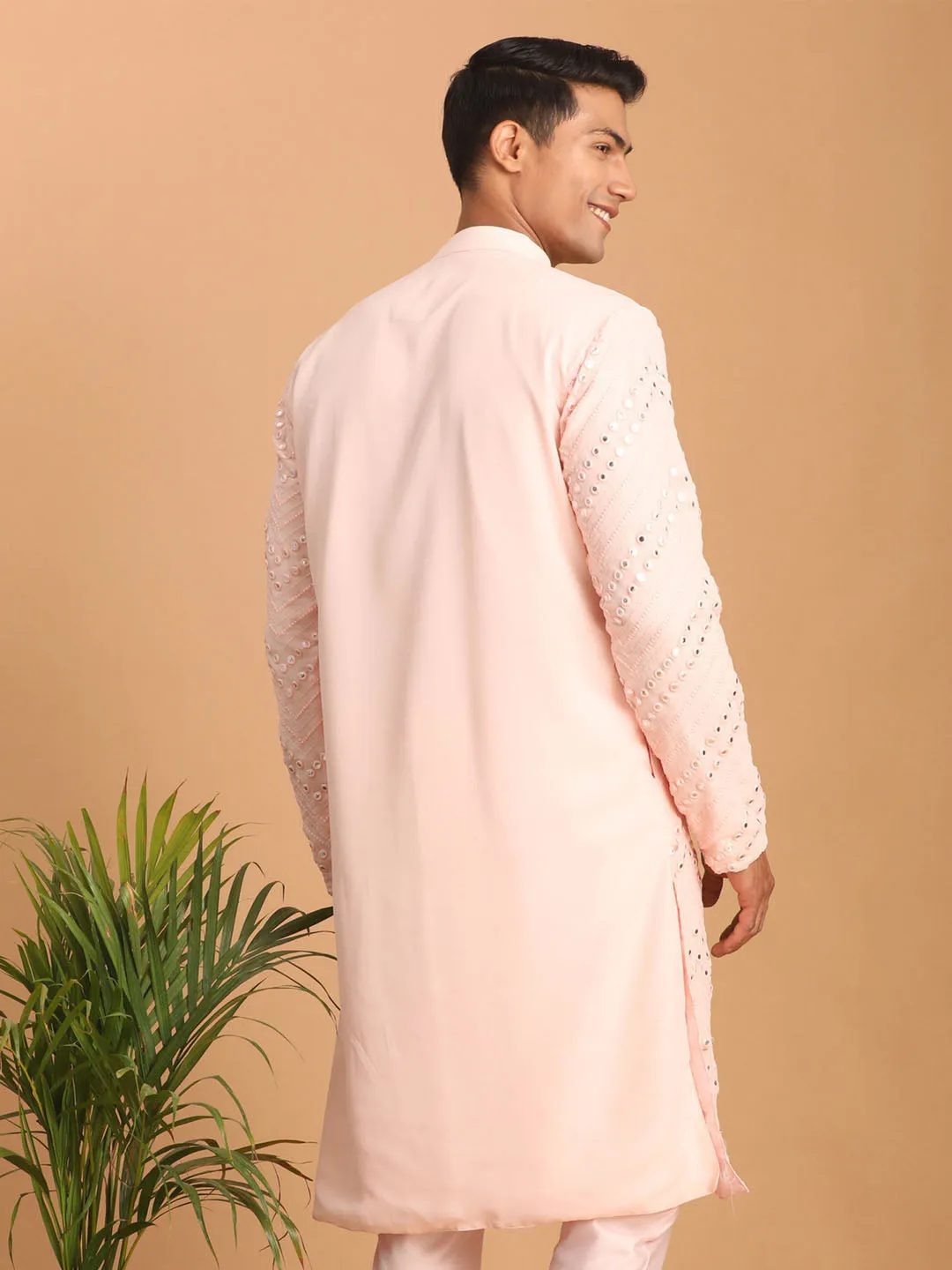 SHRESTHA By VASTRAMAY Men's Pink Mirror Kurta