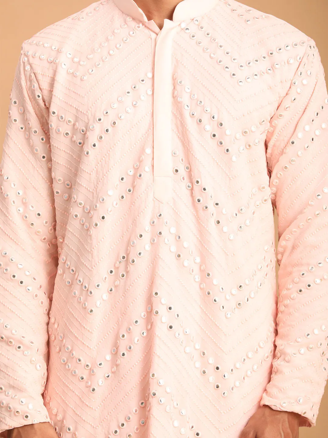SHRESTHA By VASTRAMAY Men's Pink Mirror Kurta