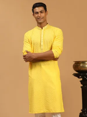 SHRESTHA By VASTRAMAY Men's Yellow Embroidered Kurta