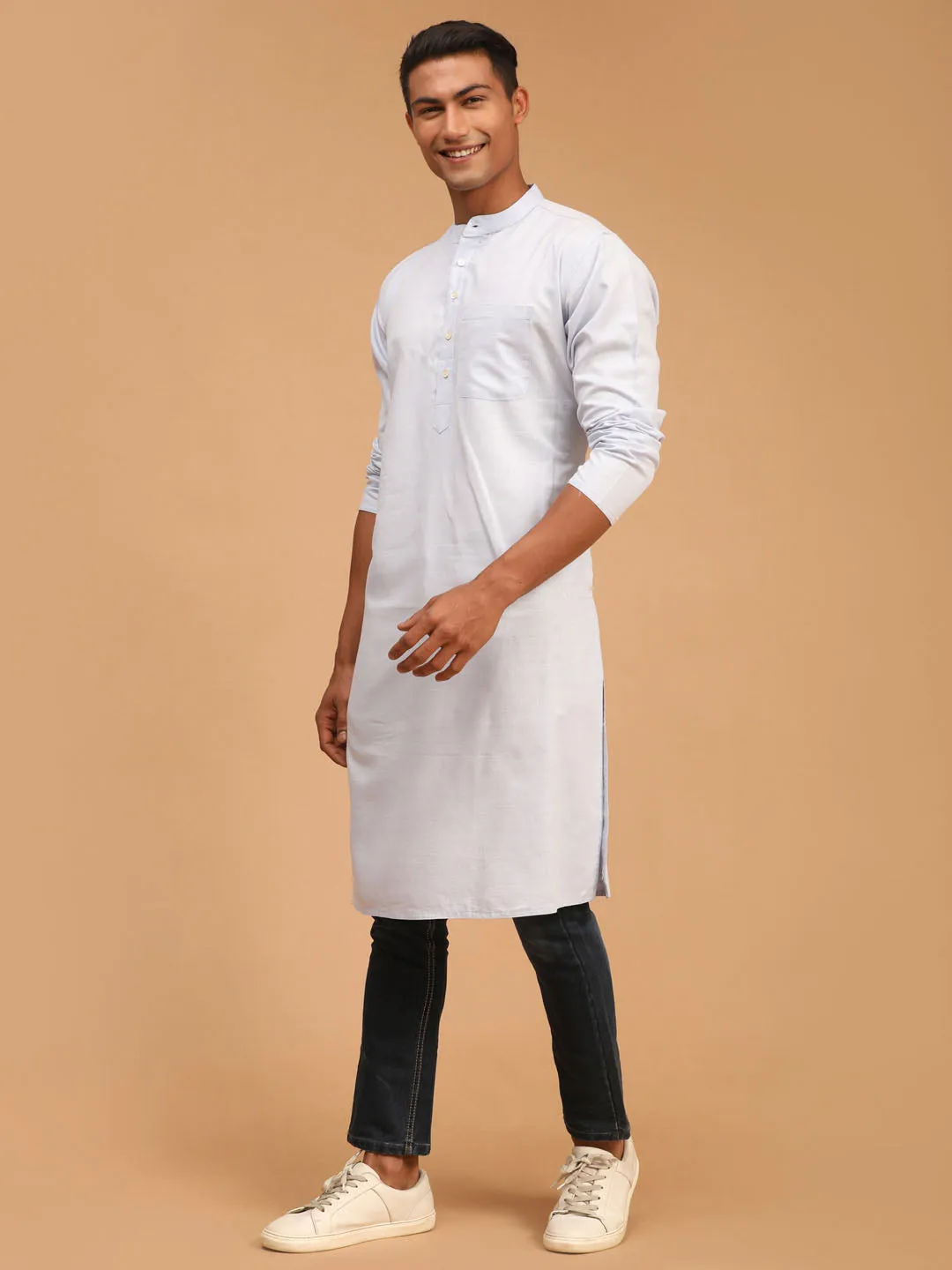 SHVAAS By VASTRAMAY Men's Aqua Blue Organic Cotton Kurta